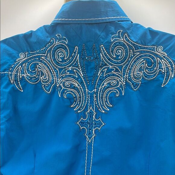House of Lords Blue Button Down Shirt with Embroidered Design Y2K - Picture 4 of 7